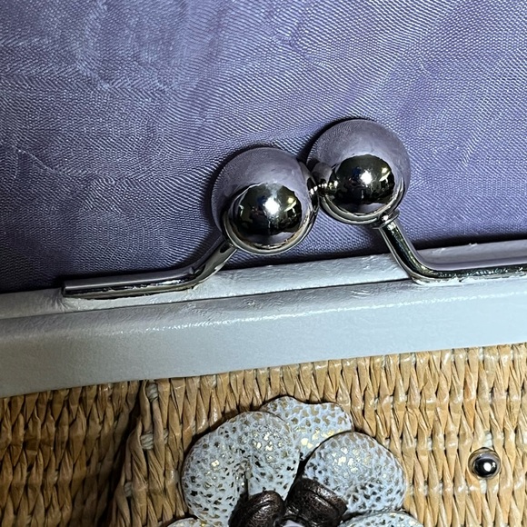 Coach Natalie Tea Rose Straw Kisslock Clutch Wristlet - Picture 6 of 13